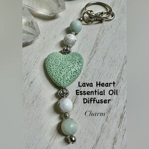 2/$40 - Lava Heart Essential Oil Diffuser Amazonite & Howlite Bag Charm/Keychain